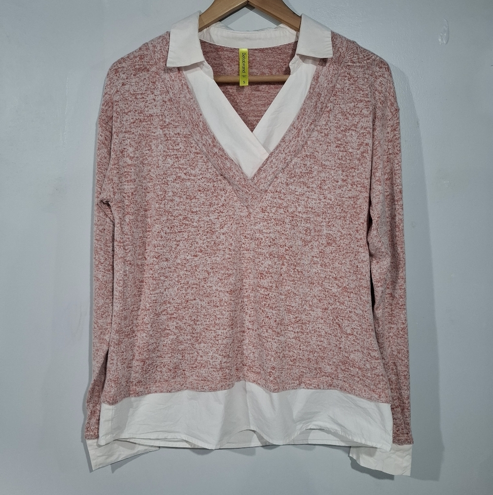 Betabrand UltraEase Dual Shirt Pink Layering S Soft Comfy V-Neck Preppy Classic